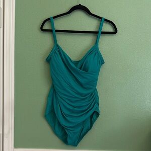 Jantzen Teal Draped One-Piece Swimsuit